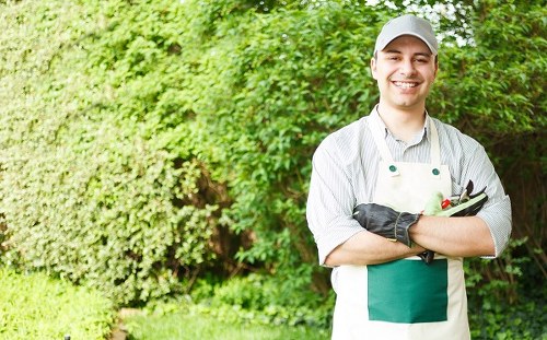 Professional gardeners protecting property while working